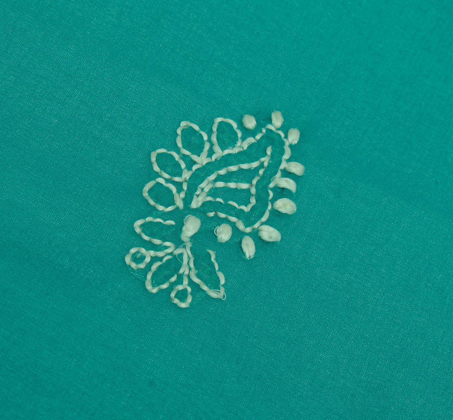 Sushila Vintage Green Sari Remnant Scrap Blend Georgette Hand Embroidered Fabric