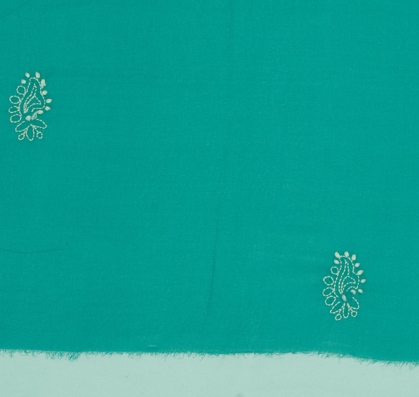 Sushila Vintage Green Sari Remnant Scrap Blend Georgette Hand Embroidered Fabric