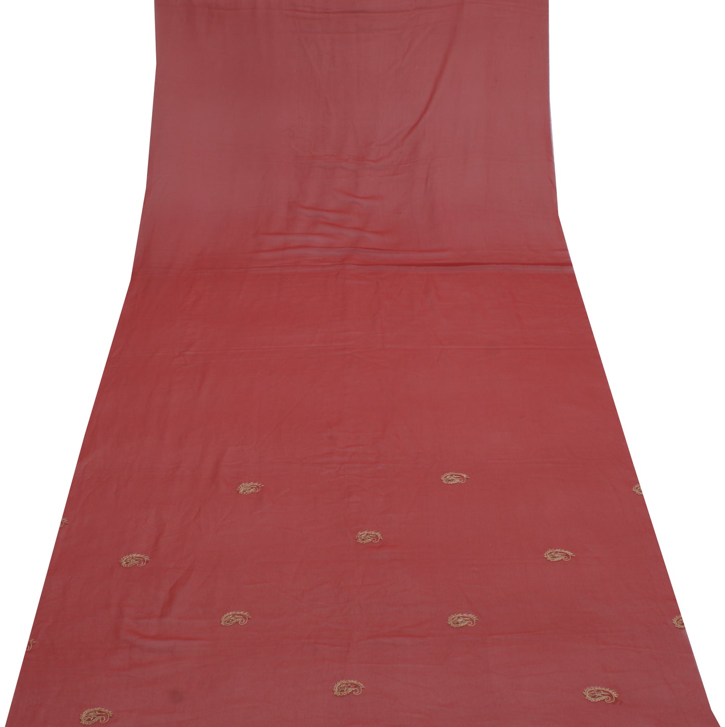 Sushila Vintage Rust Sari Remnant Scrap Blend Georgette Embroidered Craft Fabric