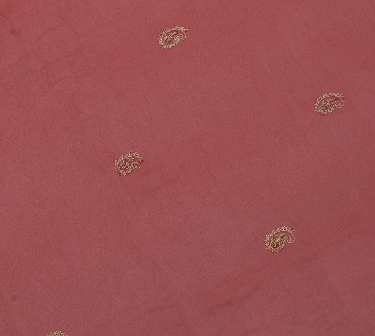 Sushila Vintage Rust Sari Remnant Scrap Blend Georgette Embroidered Craft Fabric