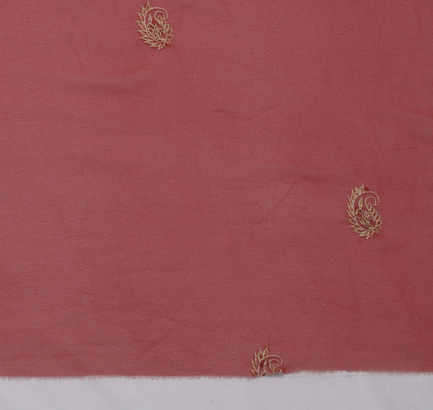 Sushila Vintage Rust Sari Remnant Scrap Blend Georgette Embroidered Craft Fabric