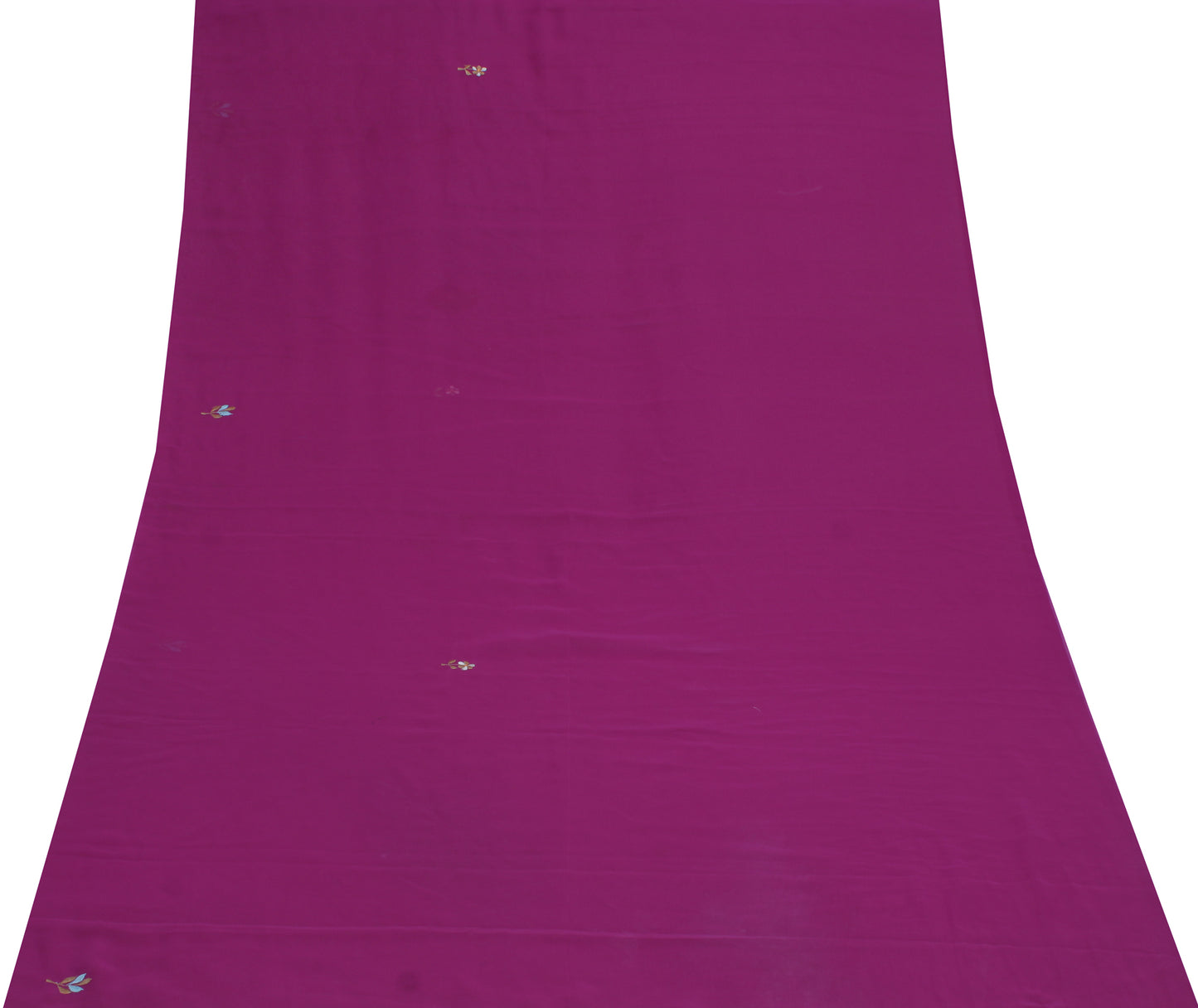 Sushila Vintage Purple Sari Remnant Scrap Blend Georgette Embroidered Fabric