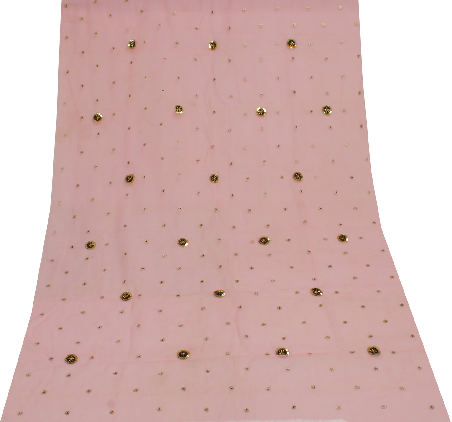 Sushila Vintage Peach Sari Remnant Scrap Blend Georgette Hand Beaded Fabric