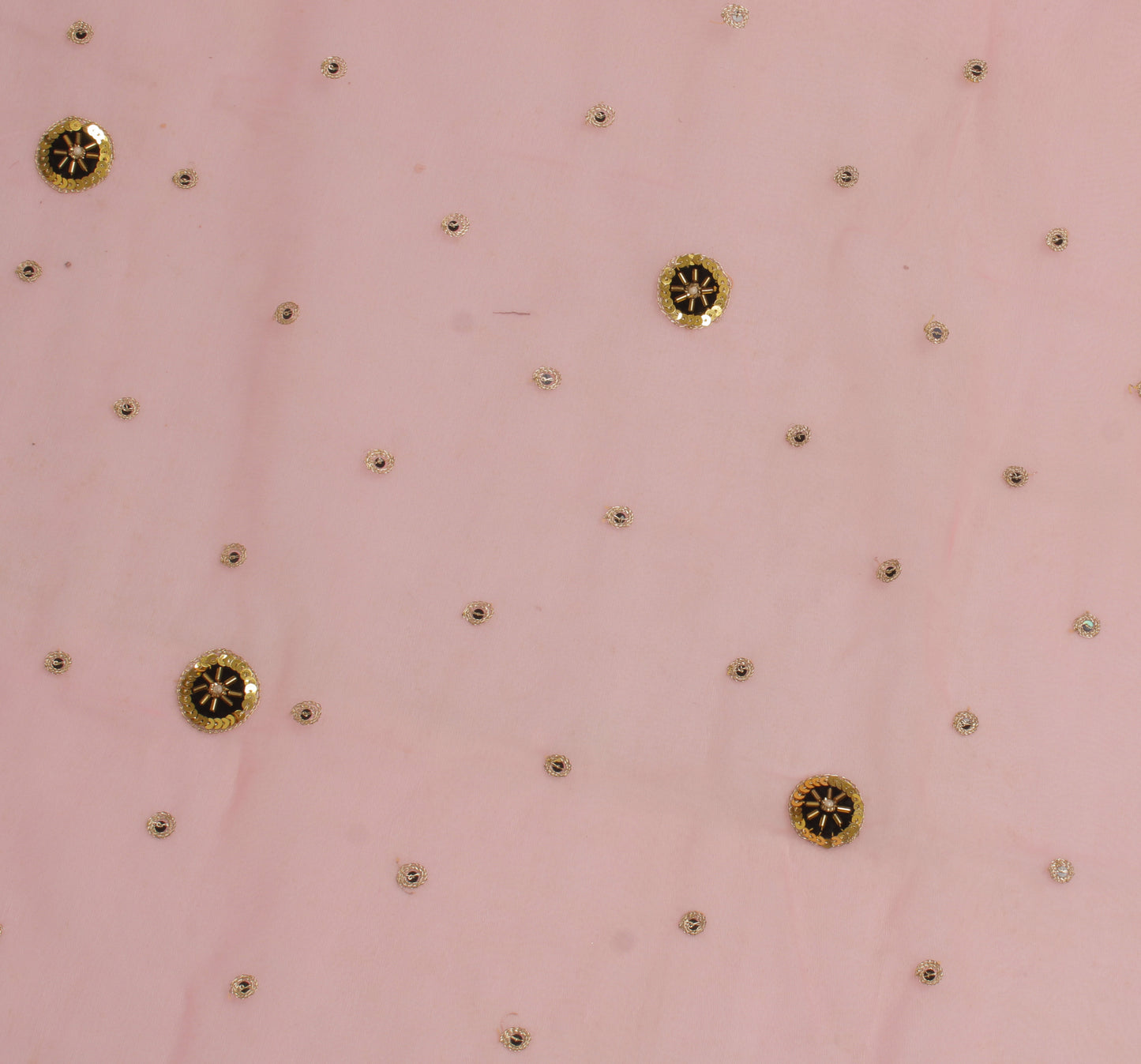 Sushila Vintage Peach Sari Remnant Scrap Blend Georgette Hand Beaded Fabric