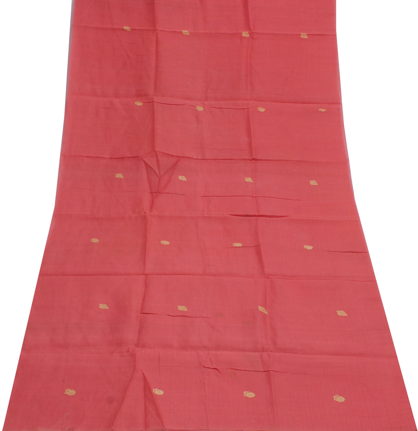 Sushila Vintage Peach Sari Remnant Scrap Pure Cotton Embroidered Craft Fabric