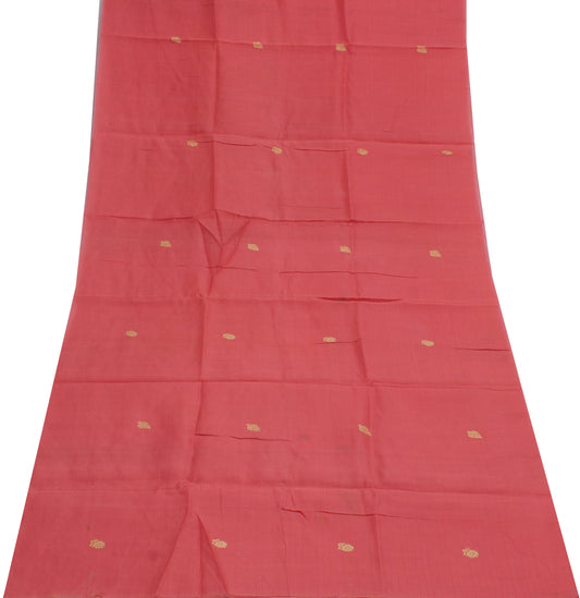 Sushila Vintage Peach Sari Remnant Scrap Pure Cotton Embroidered Craft Fabric