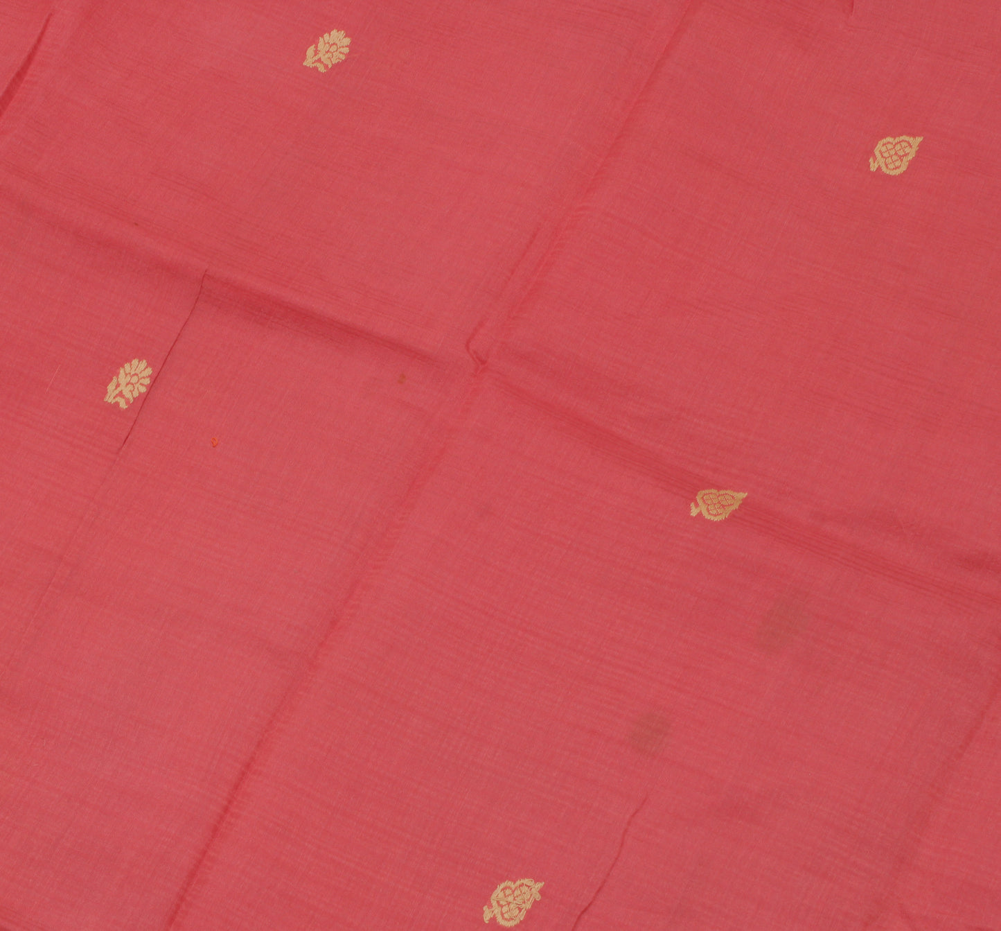 Sushila Vintage Peach Sari Remnant Scrap Pure Cotton Embroidered Craft Fabric