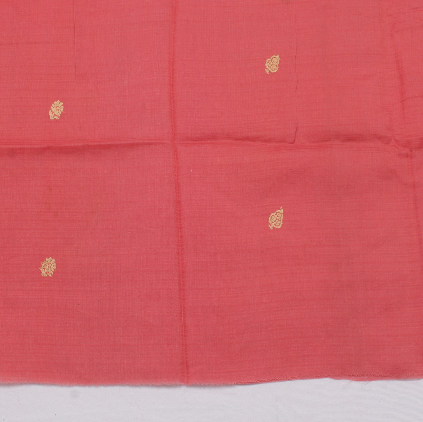 Sushila Vintage Peach Sari Remnant Scrap Pure Cotton Embroidered Craft Fabric