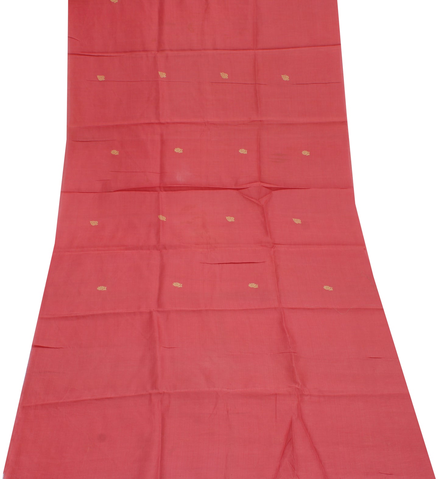 Sushila Vintage Peach Sari Remnant Scrap Pure Cotton Embroidered Craft Fabric