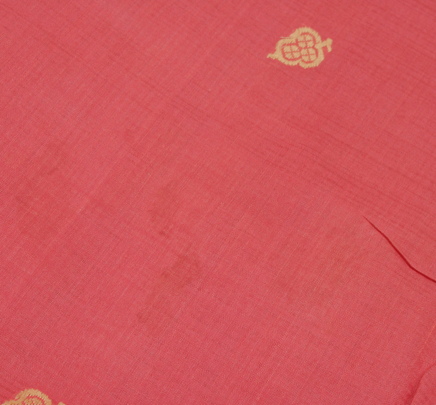 Sushila Vintage Peach Sari Remnant Scrap Pure Cotton Embroidered Craft Fabric