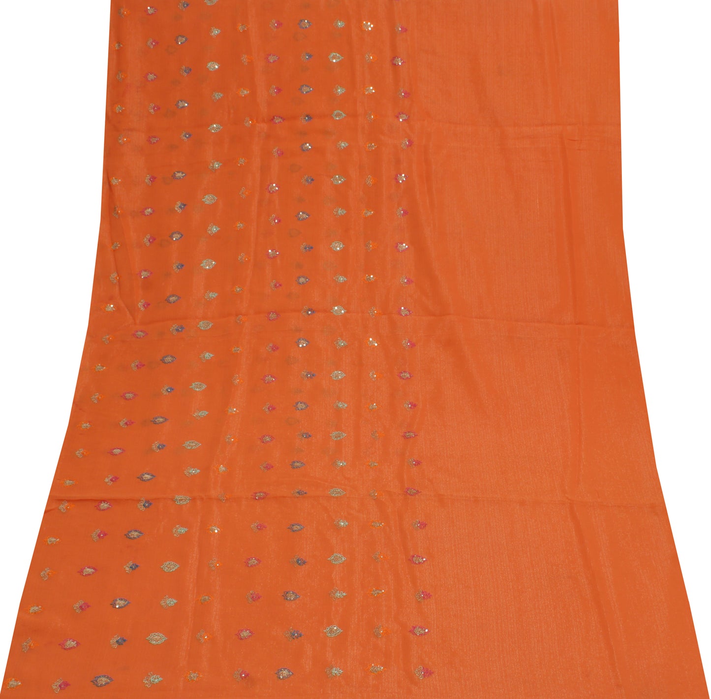 Sushila Vintage Rust Sari Remnant Scrap Pure Georgette Embroidered Craft Fabric
