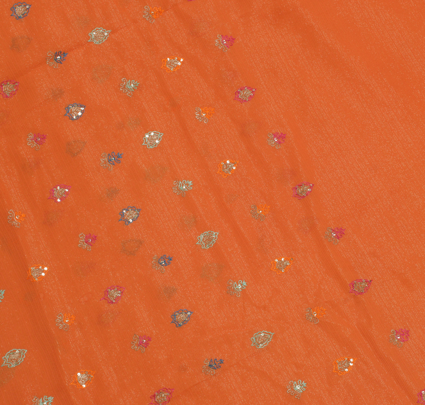 Sushila Vintage Rust Sari Remnant Scrap Pure Georgette Embroidered Craft Fabric