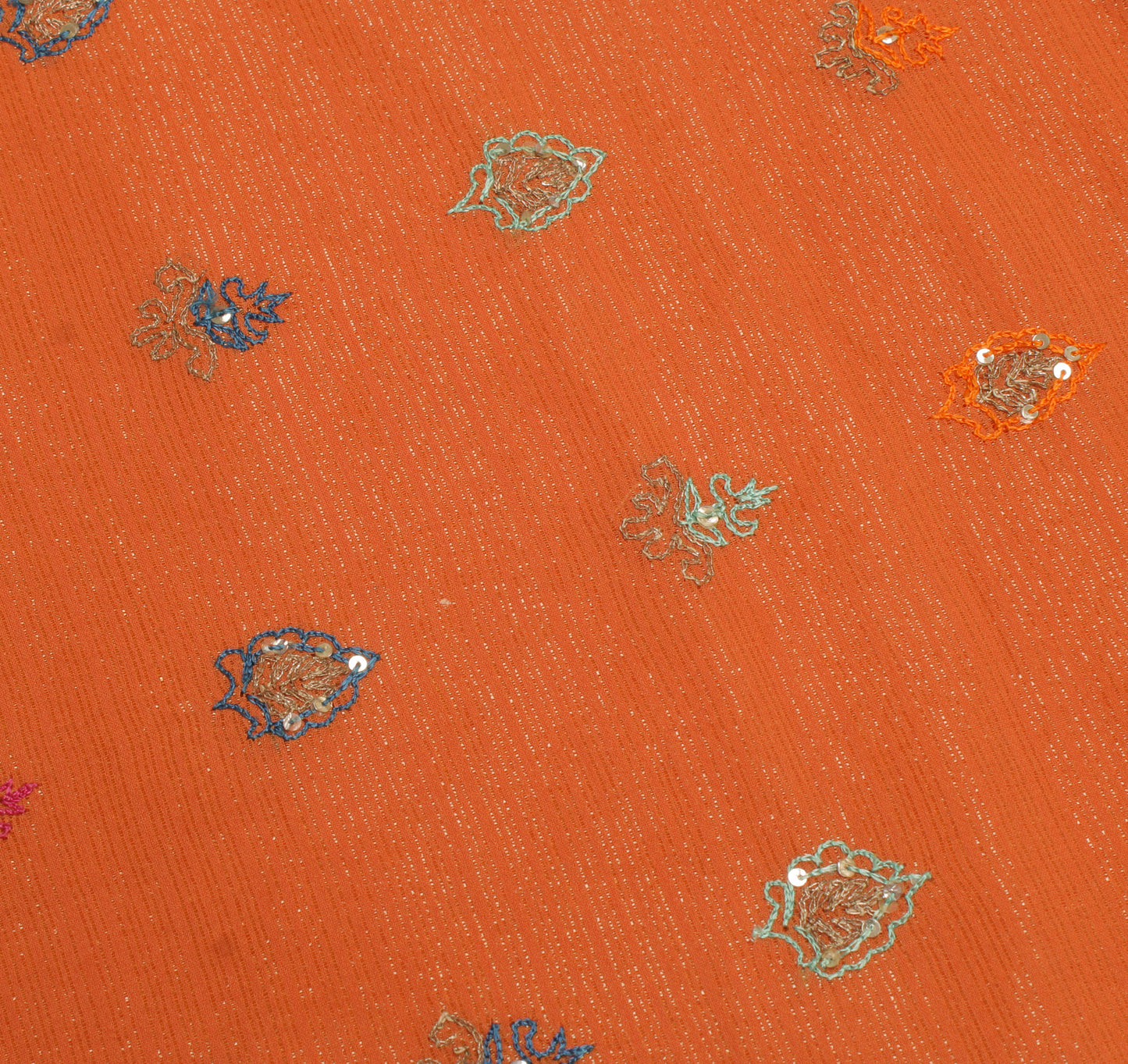 Sushila Vintage Rust Sari Remnant Scrap Pure Georgette Embroidered Craft Fabric