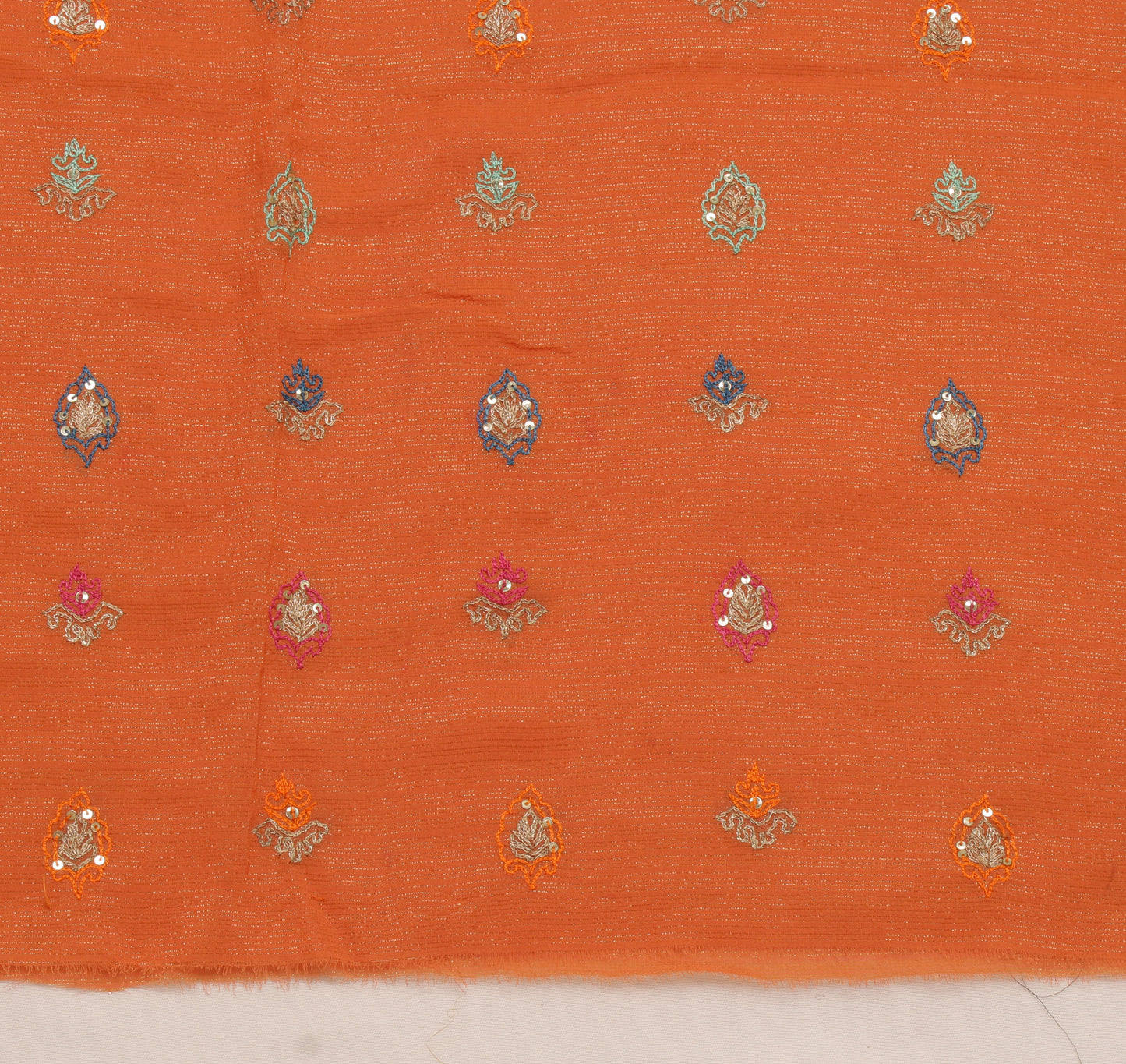 Sushila Vintage Rust Sari Remnant Scrap Pure Georgette Embroidered Craft Fabric