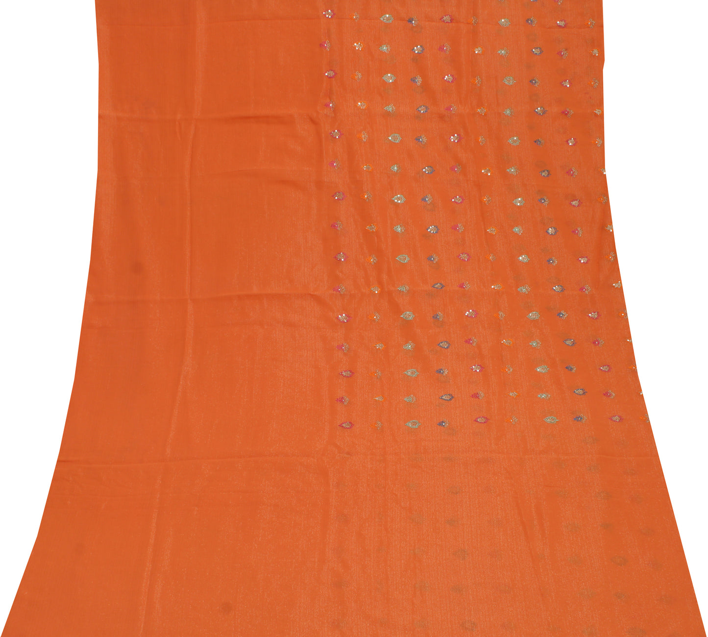 Sushila Vintage Rust Sari Remnant Scrap Pure Georgette Embroidered Craft Fabric