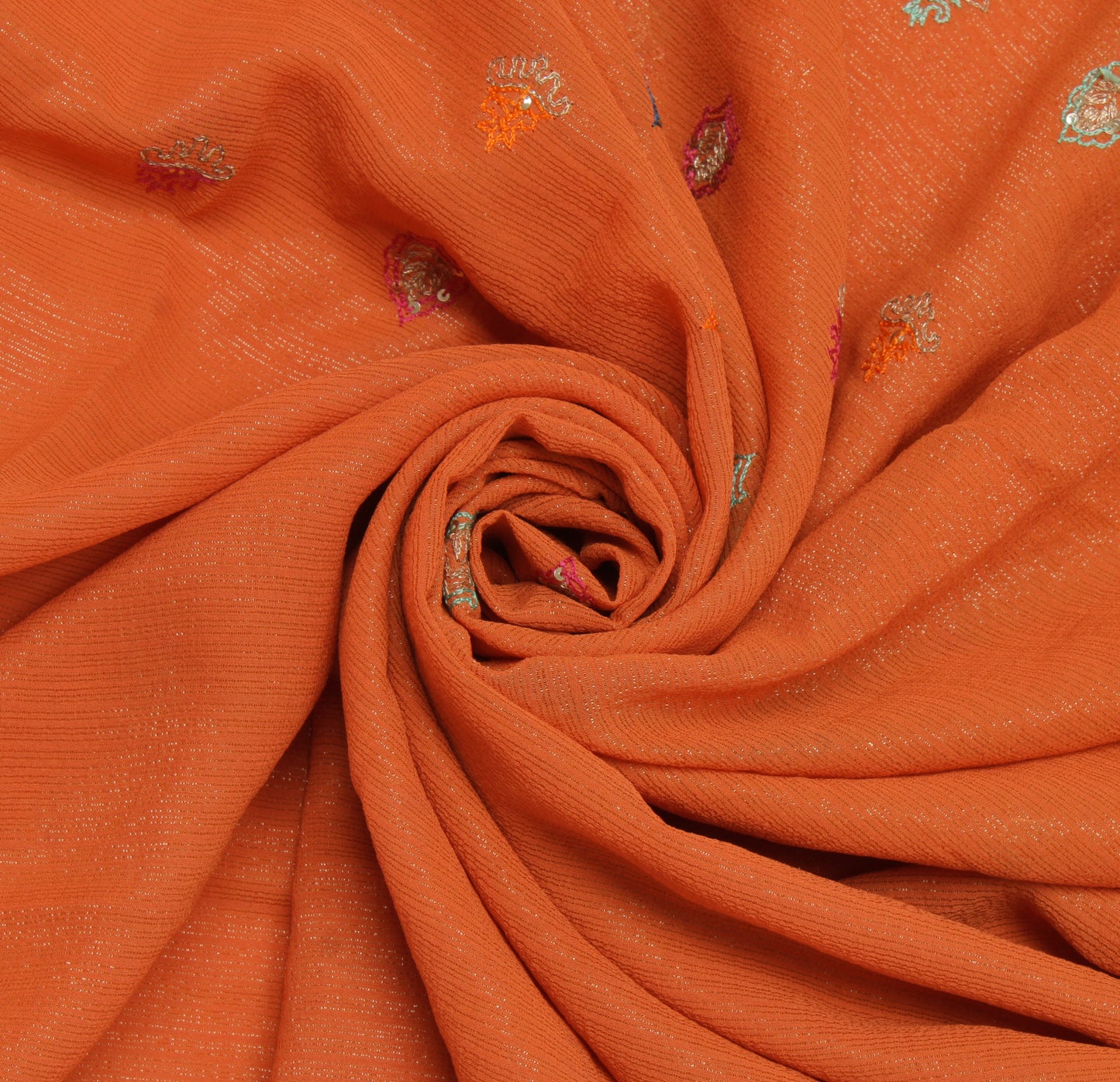 Sushila Vintage Rust Sari Remnant Scrap Pure Georgette Embroidered Craft Fabric