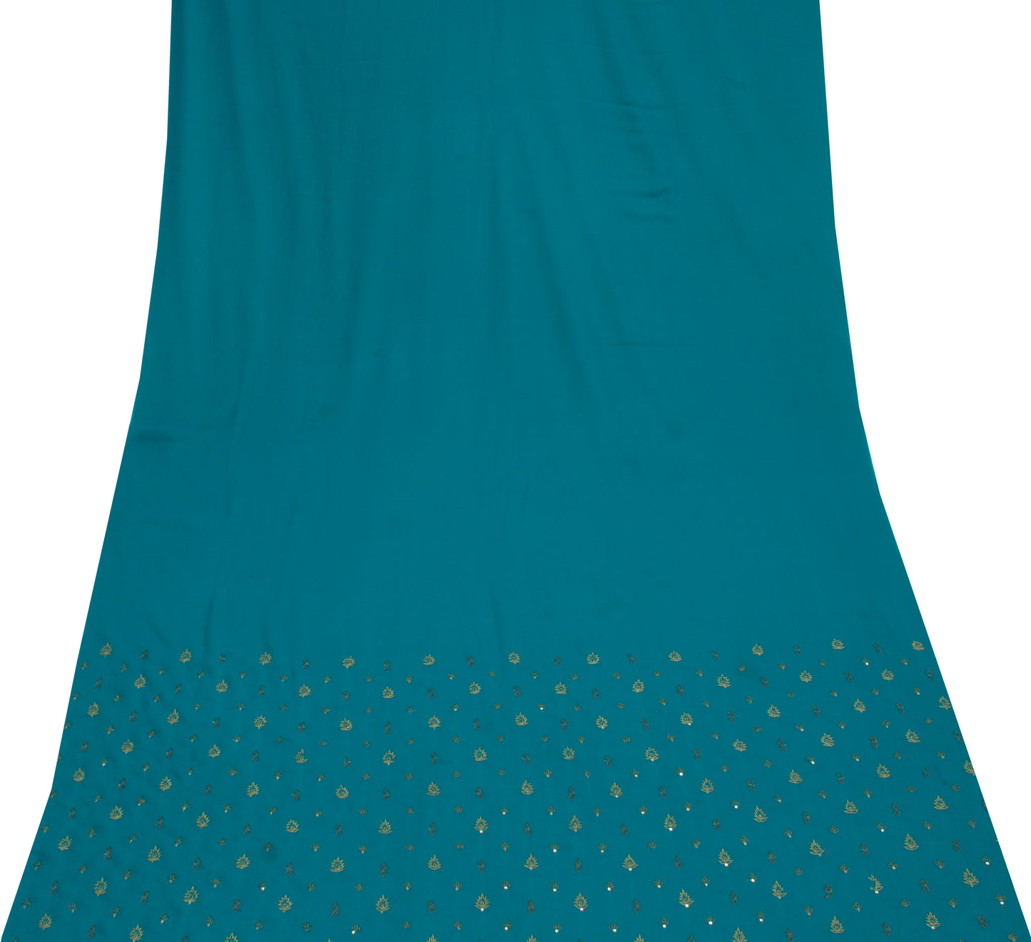 Sushila Vintage Blue Sari Remnant Scrap Blend Georgette Hand Beaded Craft Fabric