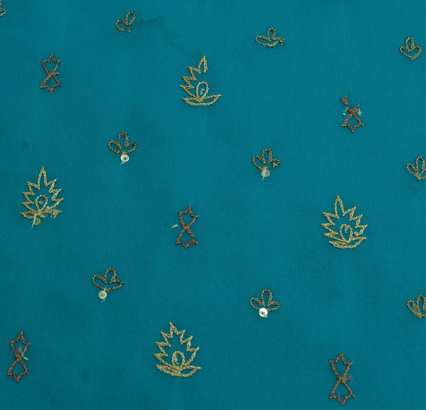 Sushila Vintage Blue Sari Remnant Scrap Blend Georgette Hand Beaded Craft Fabric