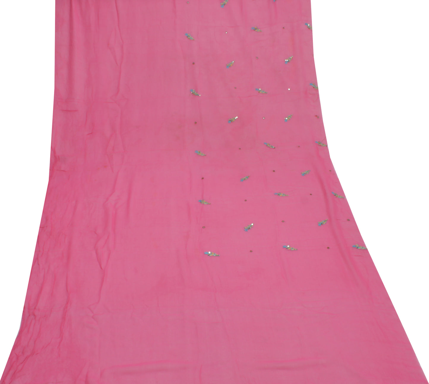 Sushila Vintage Pink Sari Remnant Scrap Pure Georgette Embroidered Craft Fabric