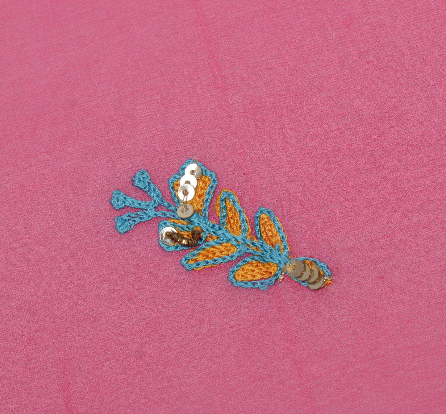 Sushila Vintage Pink Sari Remnant Scrap Pure Georgette Embroidered Craft Fabric