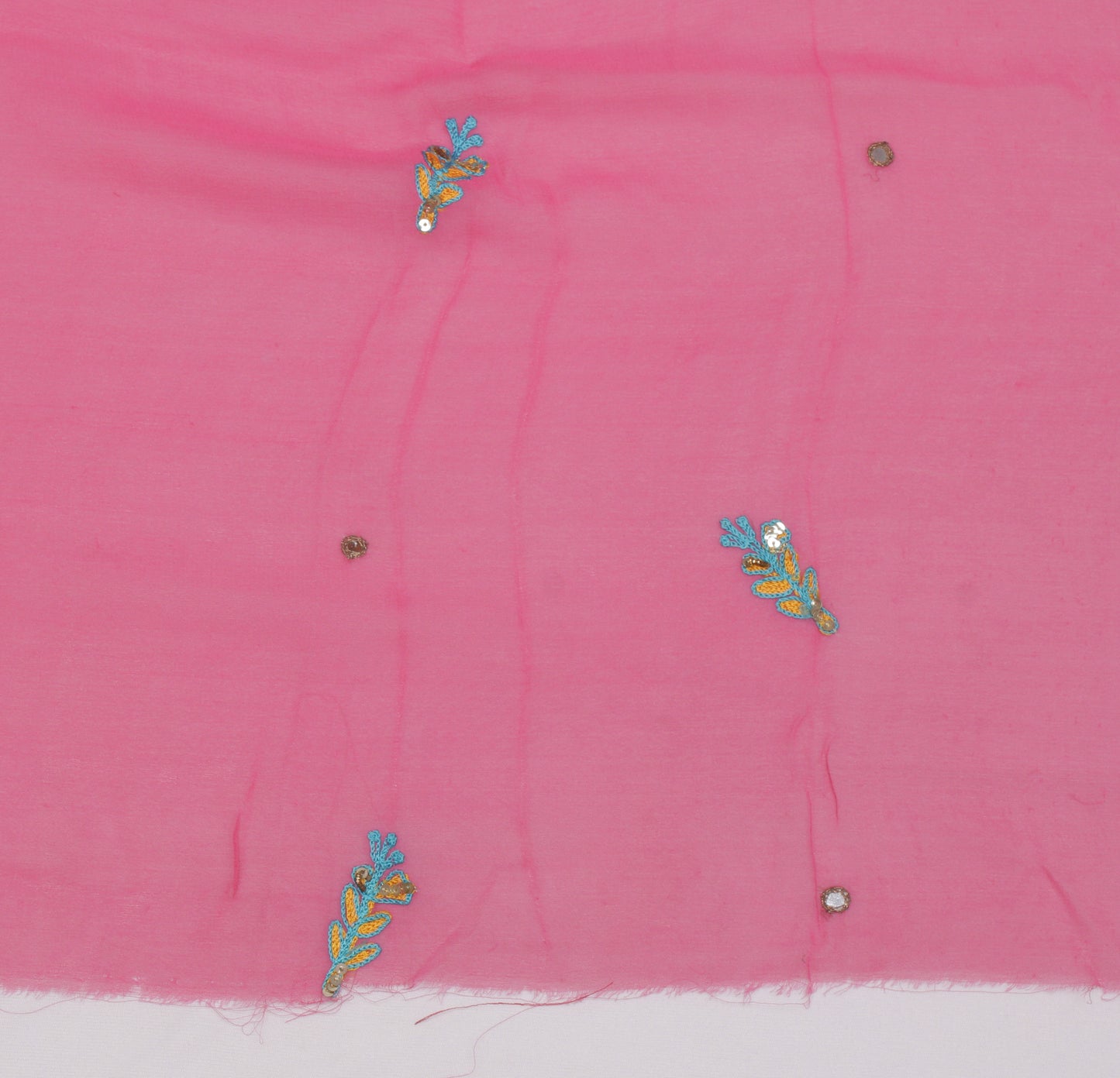 Sushila Vintage Pink Sari Remnant Scrap Pure Georgette Embroidered Craft Fabric