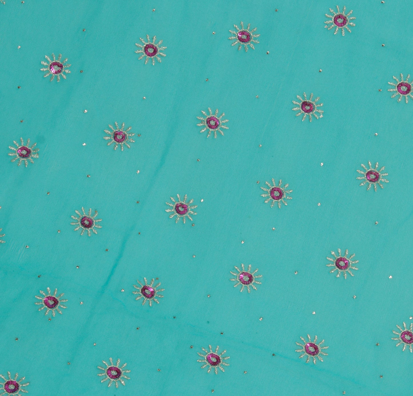 Sushila Vintage Blue Sari Remnant Scrap Pure Georgette Embroidered Craft Fabric
