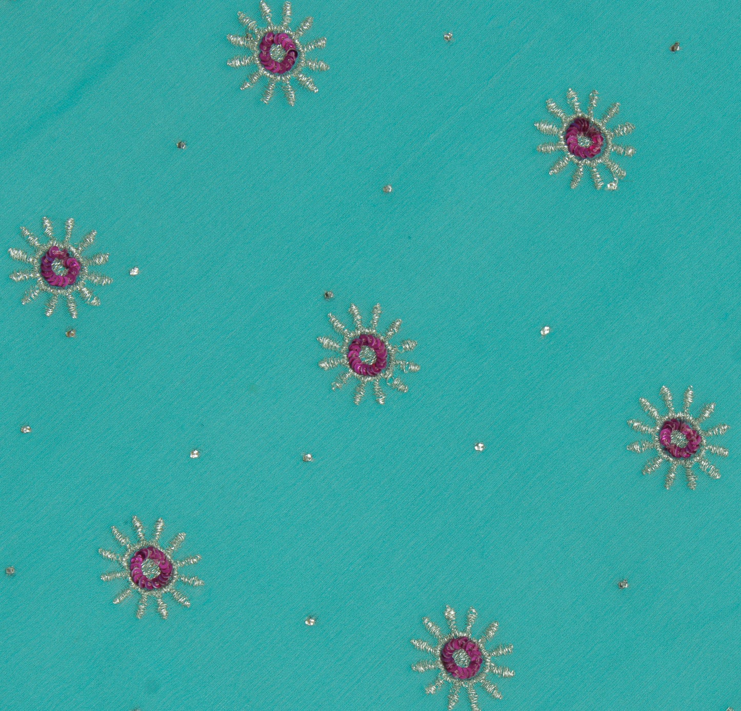 Sushila Vintage Blue Sari Remnant Scrap Pure Georgette Embroidered Craft Fabric
