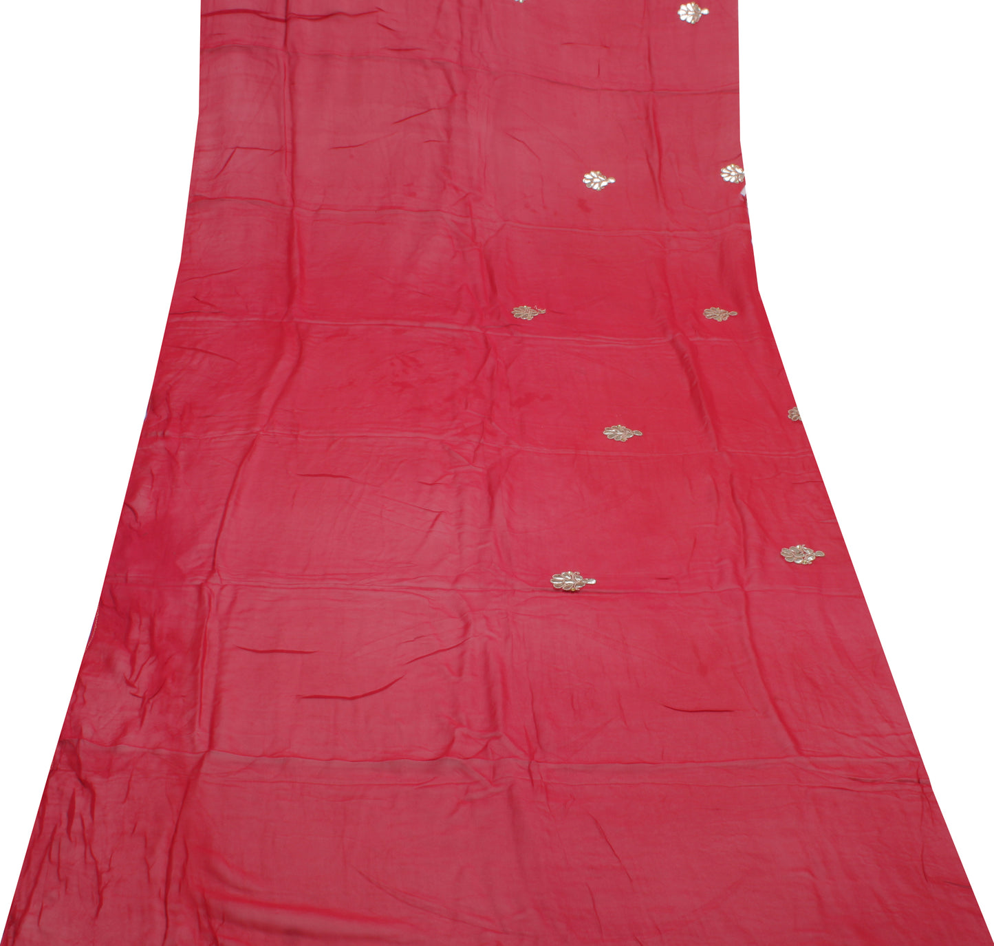 Sushila Vintage Red Sari Remnant Scrap Pure Georgette Hand Beaded Craft Fabric