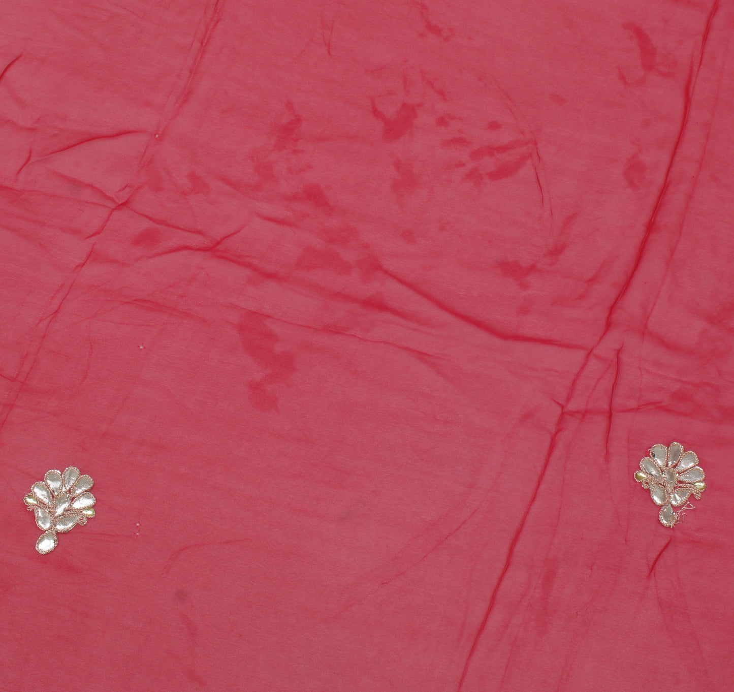 Sushila Vintage Red Sari Remnant Scrap Pure Georgette Hand Beaded Craft Fabric