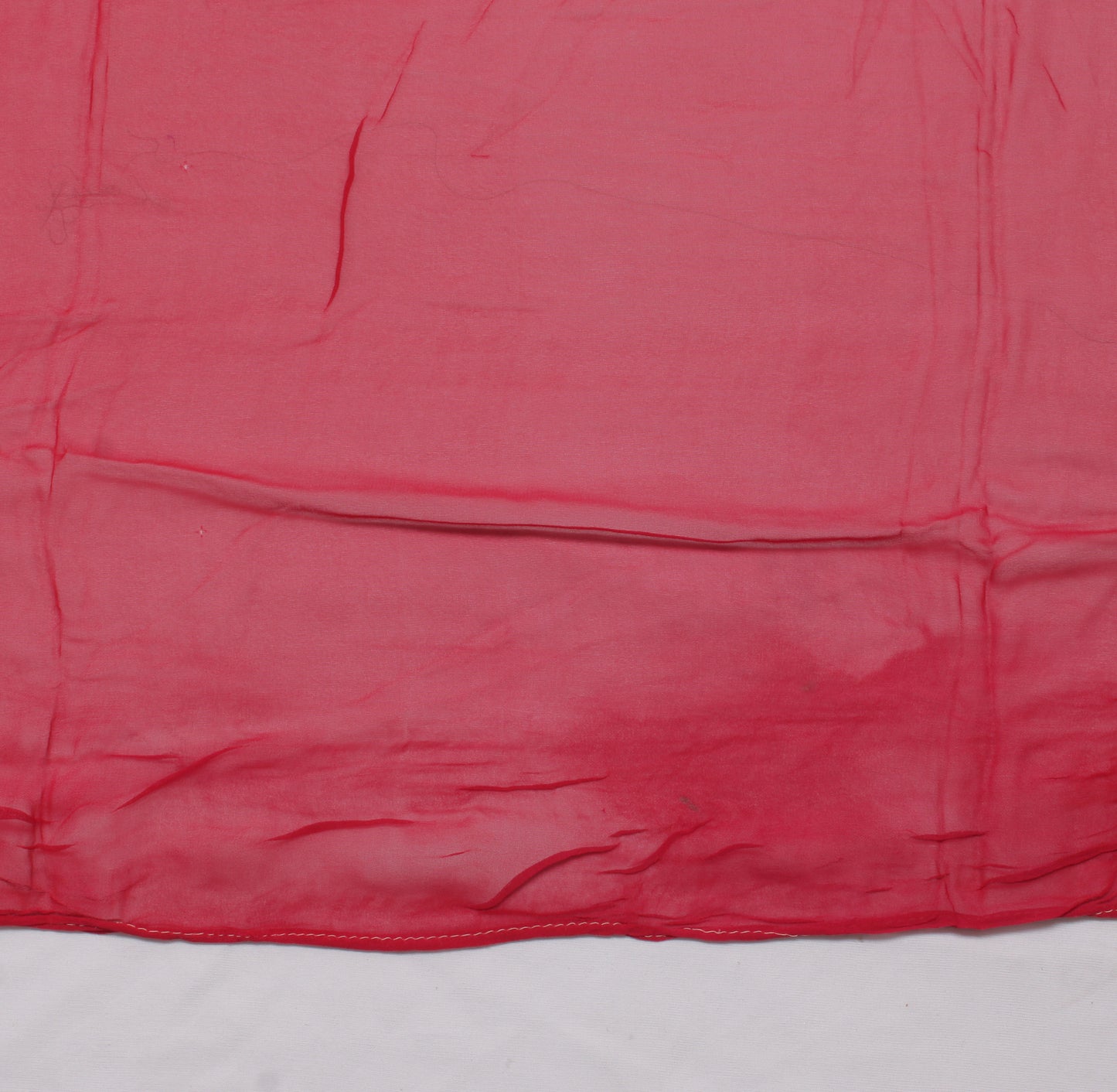 Sushila Vintage Red Sari Remnant Scrap Pure Georgette Hand Beaded Craft Fabric