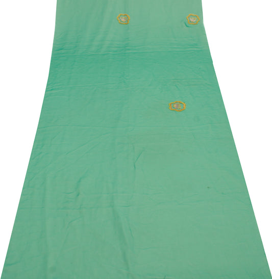 Sushila Vintage Green Sari Remnant Scrap Blend Georgette Embroidered Fabric
