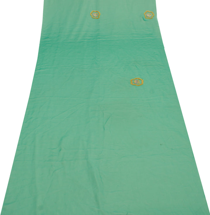 Sushila Vintage Green Sari Remnant Scrap Blend Georgette Embroidered Fabric