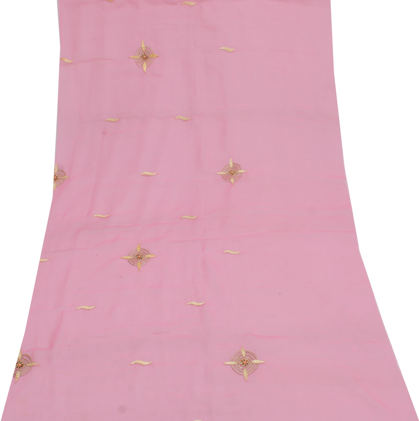 Sushila Vintage Pink Sari Remnant Scrap Blend Georgette Embroidered Craft Fabric