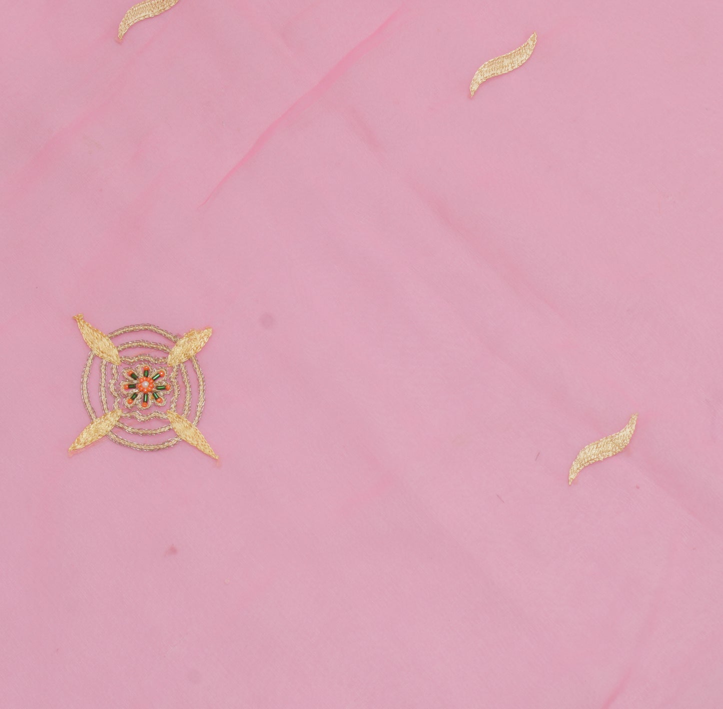 Sushila Vintage Pink Sari Remnant Scrap Blend Georgette Embroidered Craft Fabric
