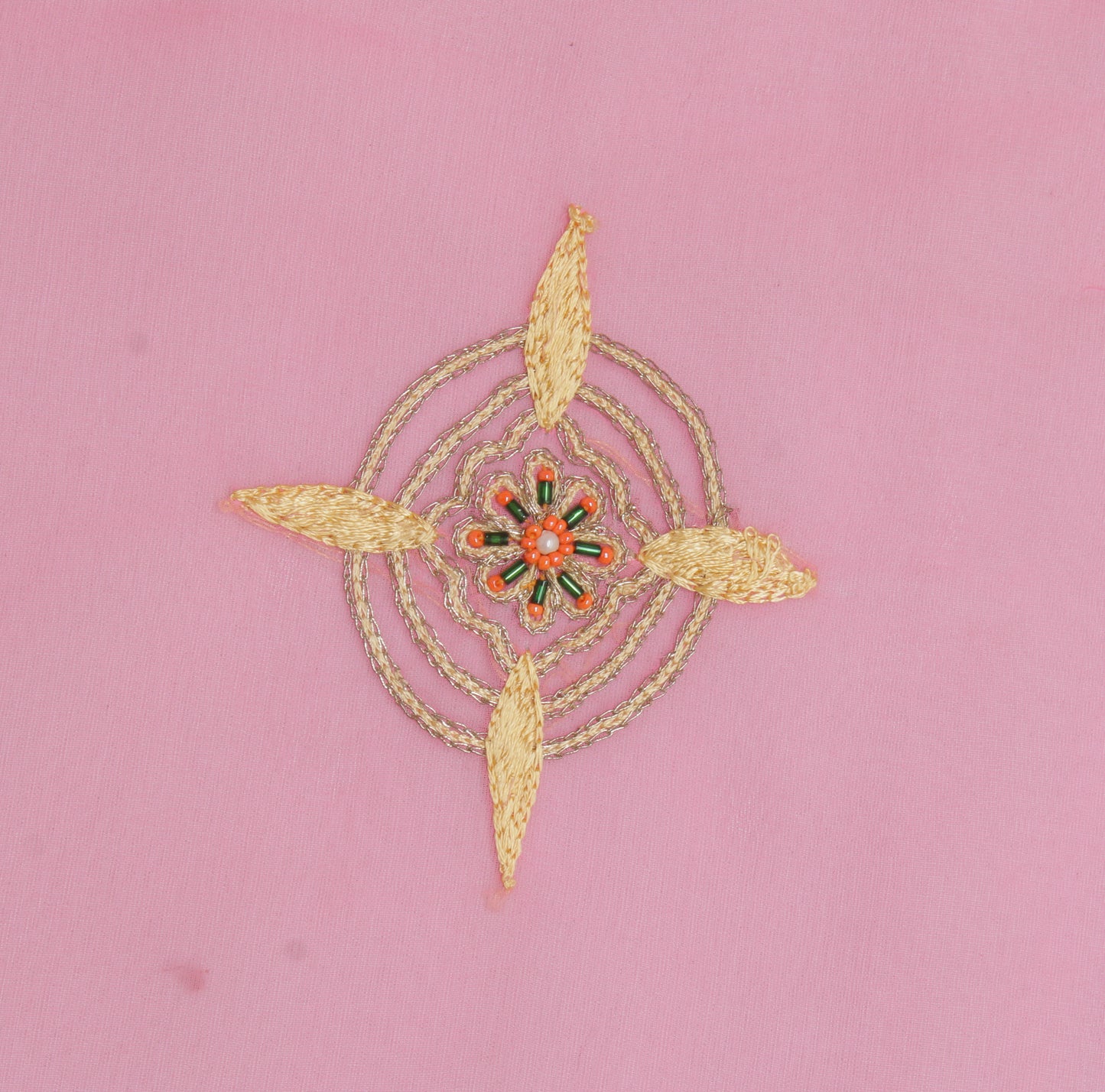 Sushila Vintage Pink Sari Remnant Scrap Blend Georgette Embroidered Craft Fabric