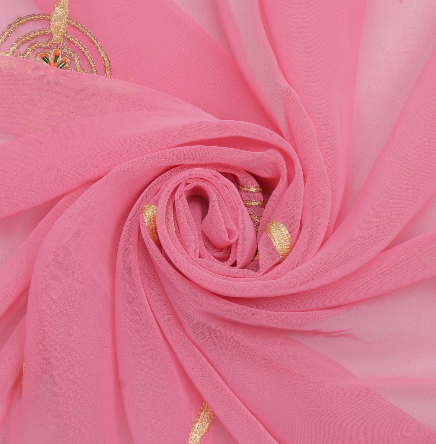 Sushila Vintage Pink Sari Remnant Scrap Blend Georgette Embroidered Craft Fabric