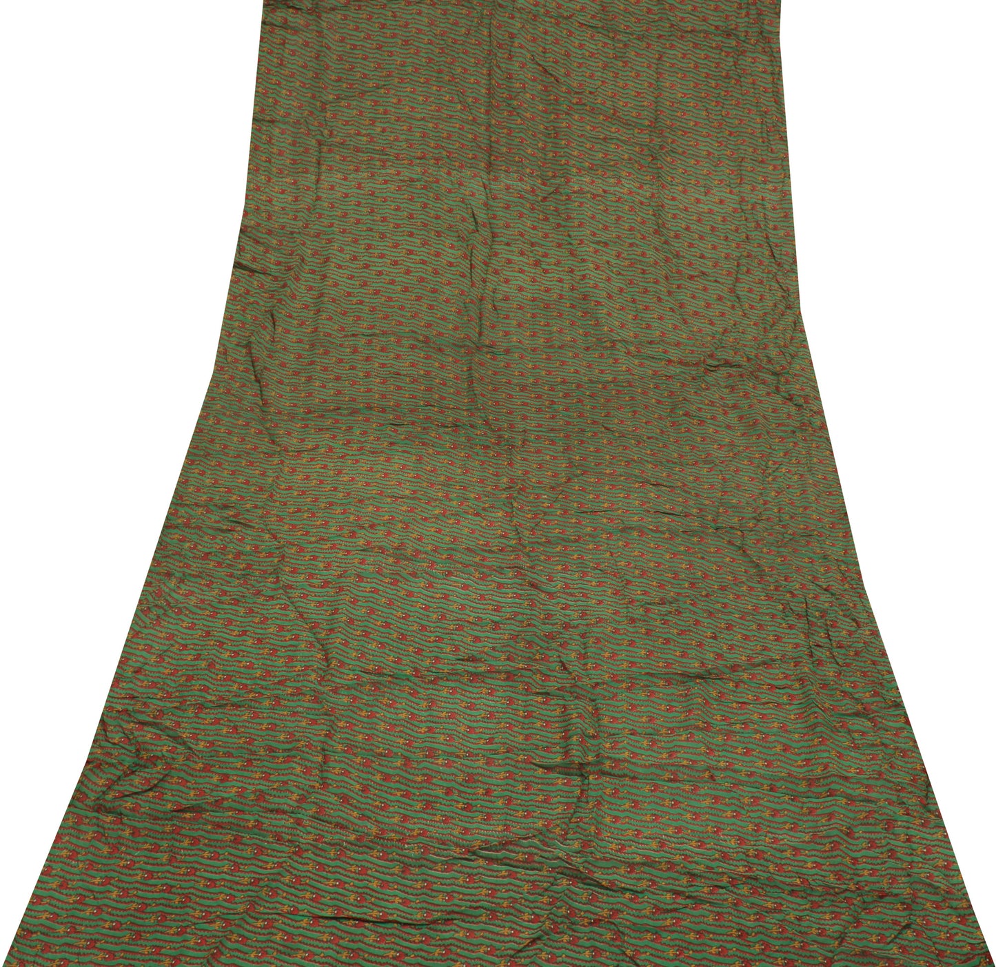 Sushila Vintage Green Sari Remnant Scrap Pure Georgette Silk Floral Craft Fabric