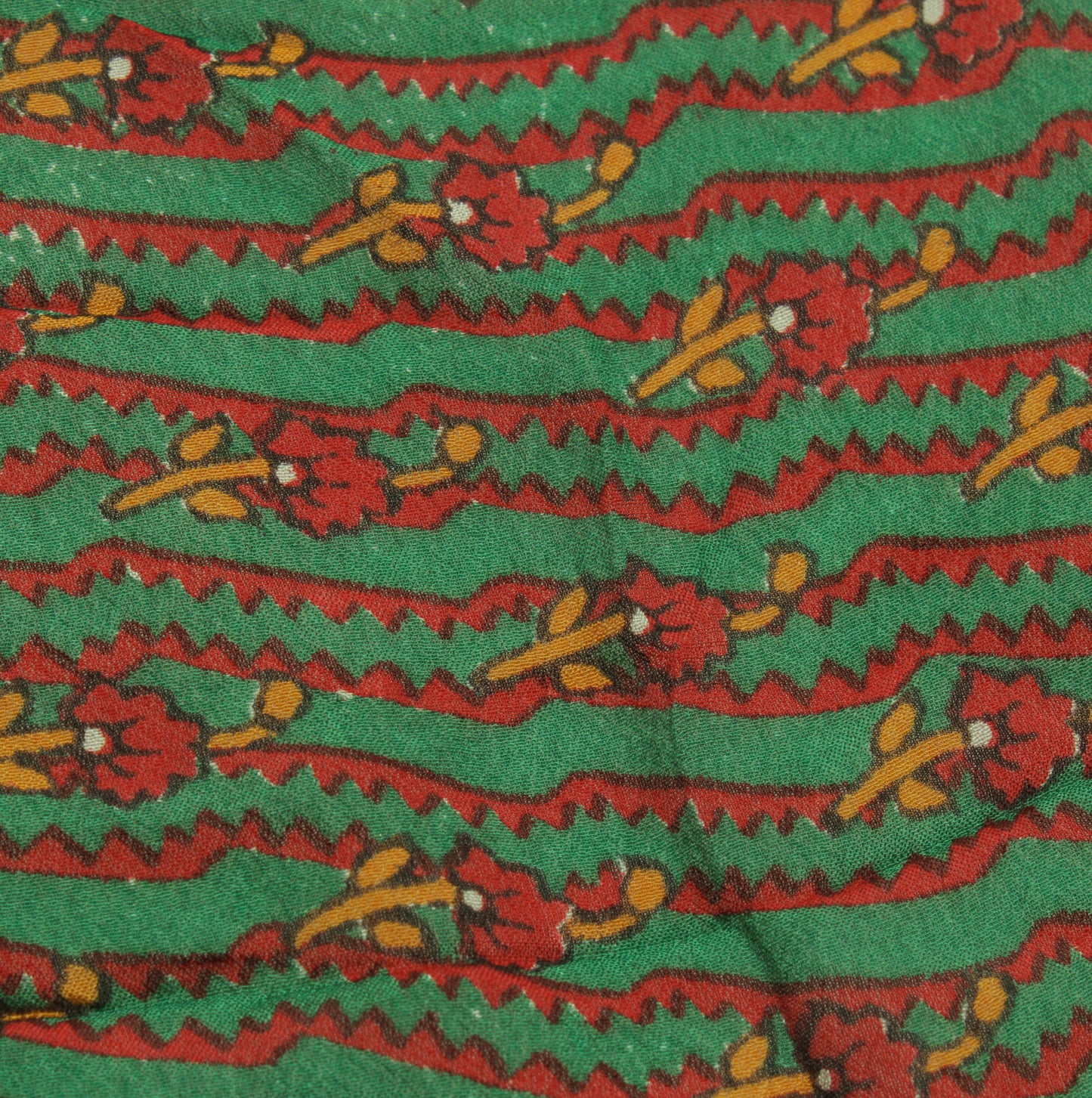 Sushila Vintage Green Sari Remnant Scrap Pure Georgette Silk Floral Craft Fabric
