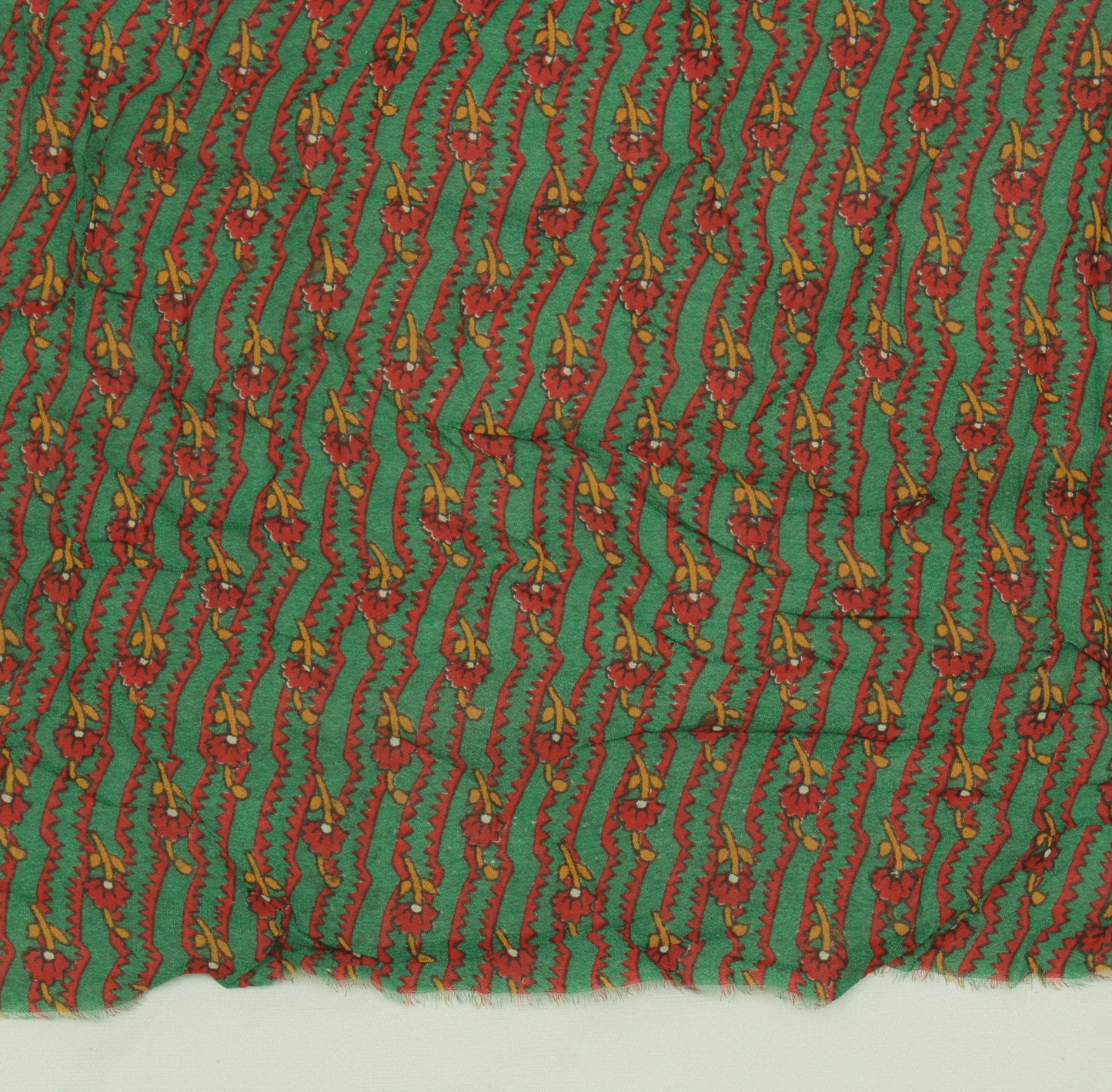Sushila Vintage Green Sari Remnant Scrap Pure Georgette Silk Floral Craft Fabric