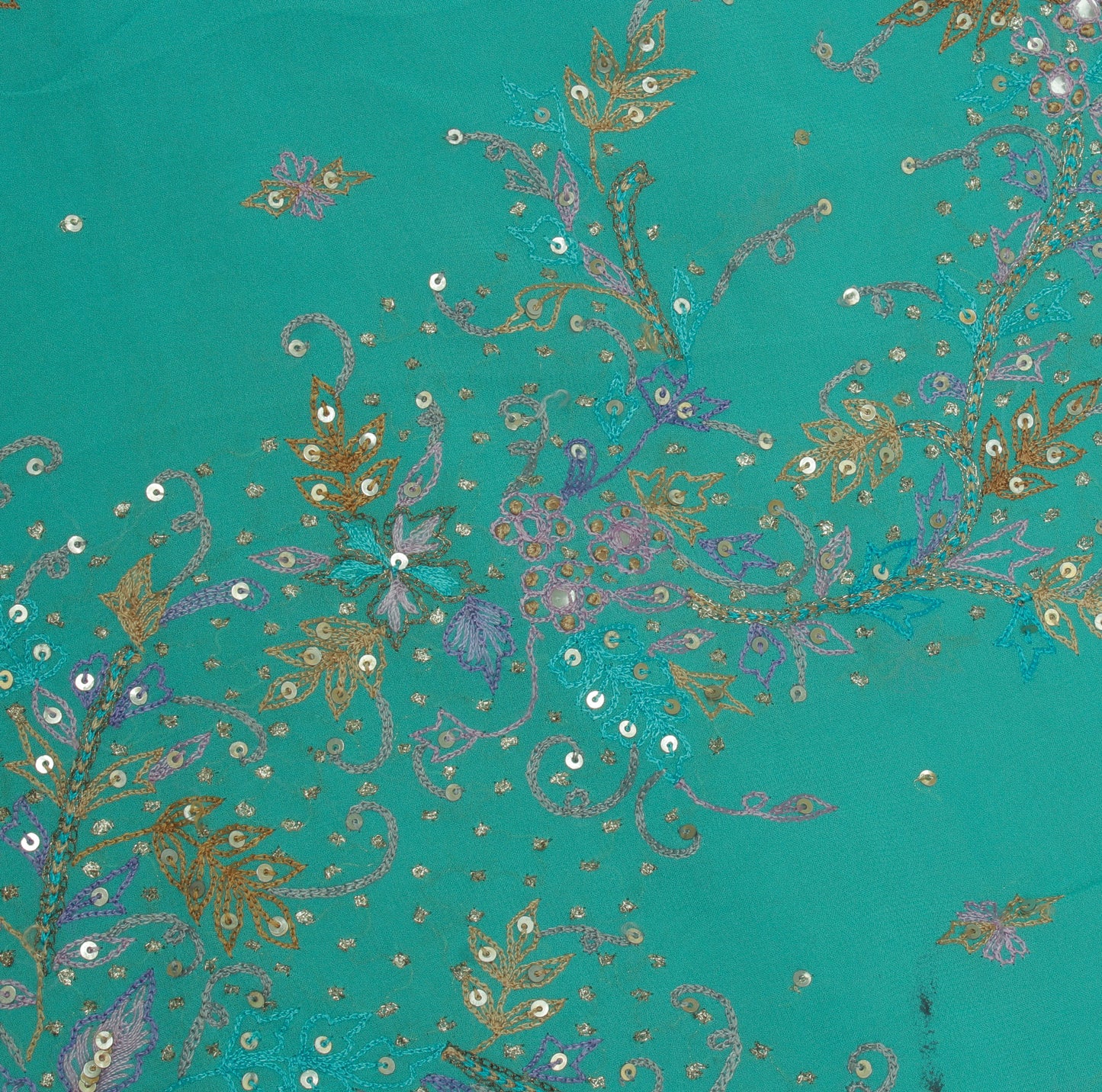Sushila Vintage Blue Sari Remnant Scrap Pure Georgette Hand Work Craft Fabric
