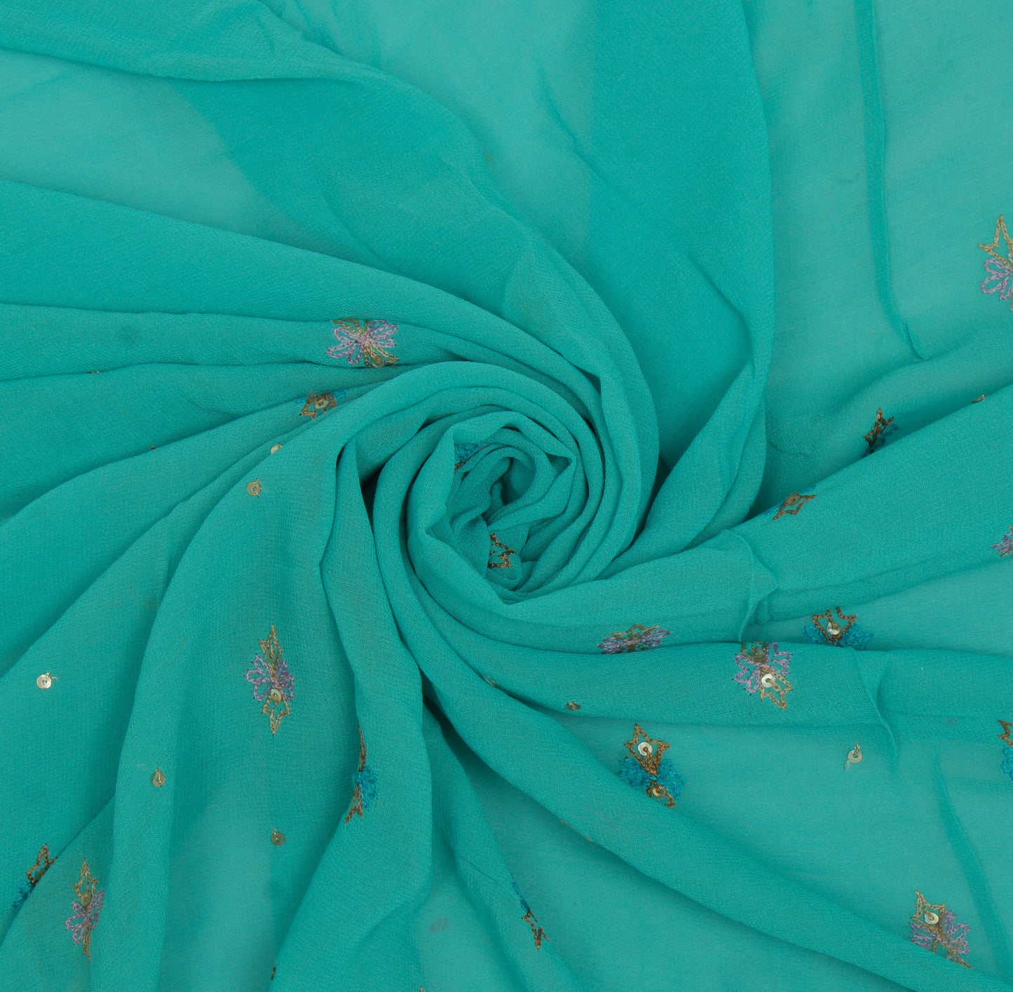 Sushila Vintage Blue Sari Remnant Scrap Pure Georgette Hand Work Craft Fabric