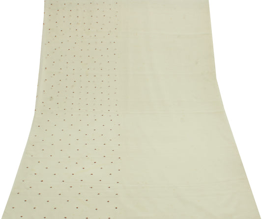 Sushila Vintage Cream Sari Remnant Scrap Blend Georgette Hand Work Craft Fabric