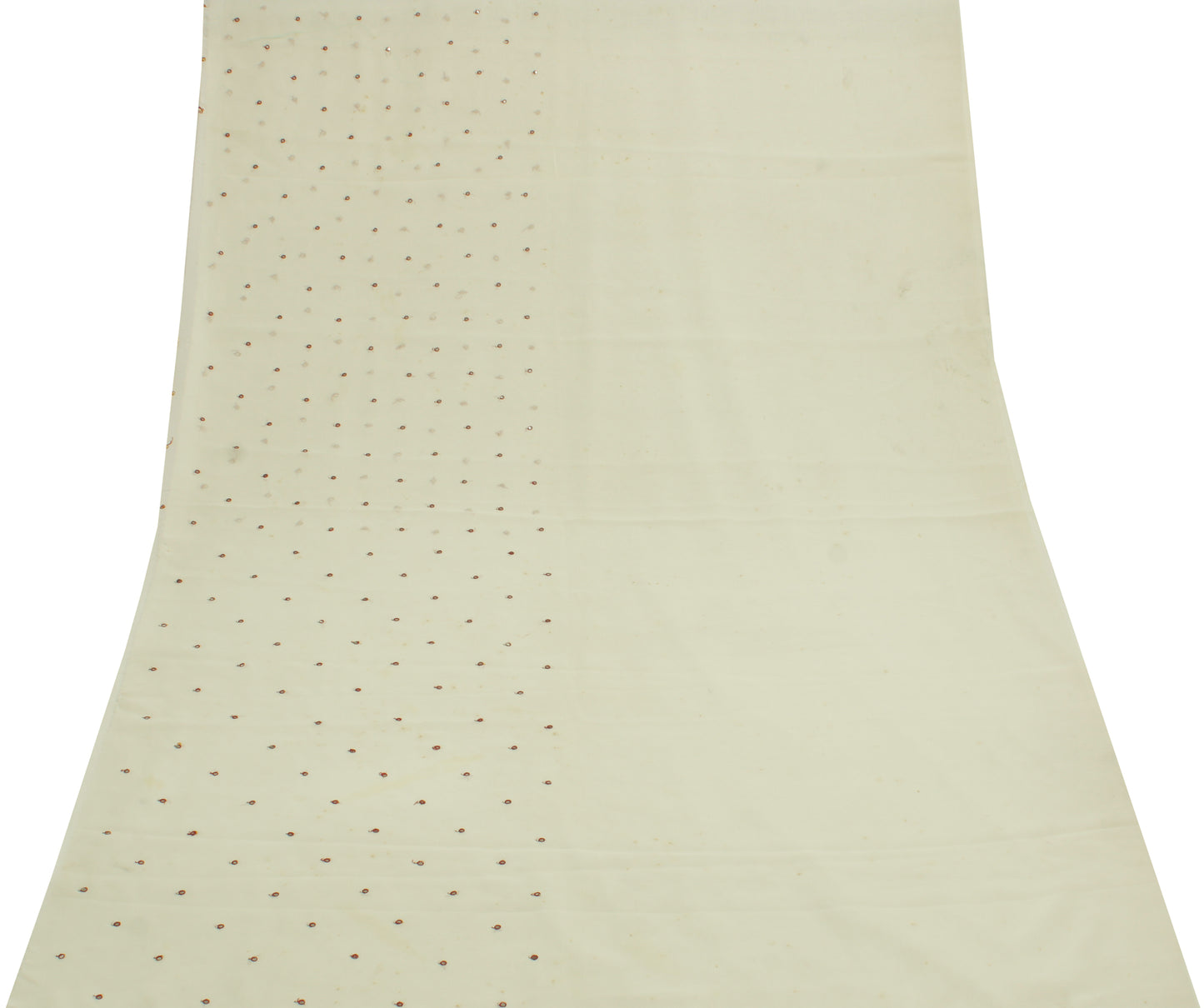 Sushila Vintage Cream Sari Remnant Scrap Blend Georgette Hand Work Craft Fabric