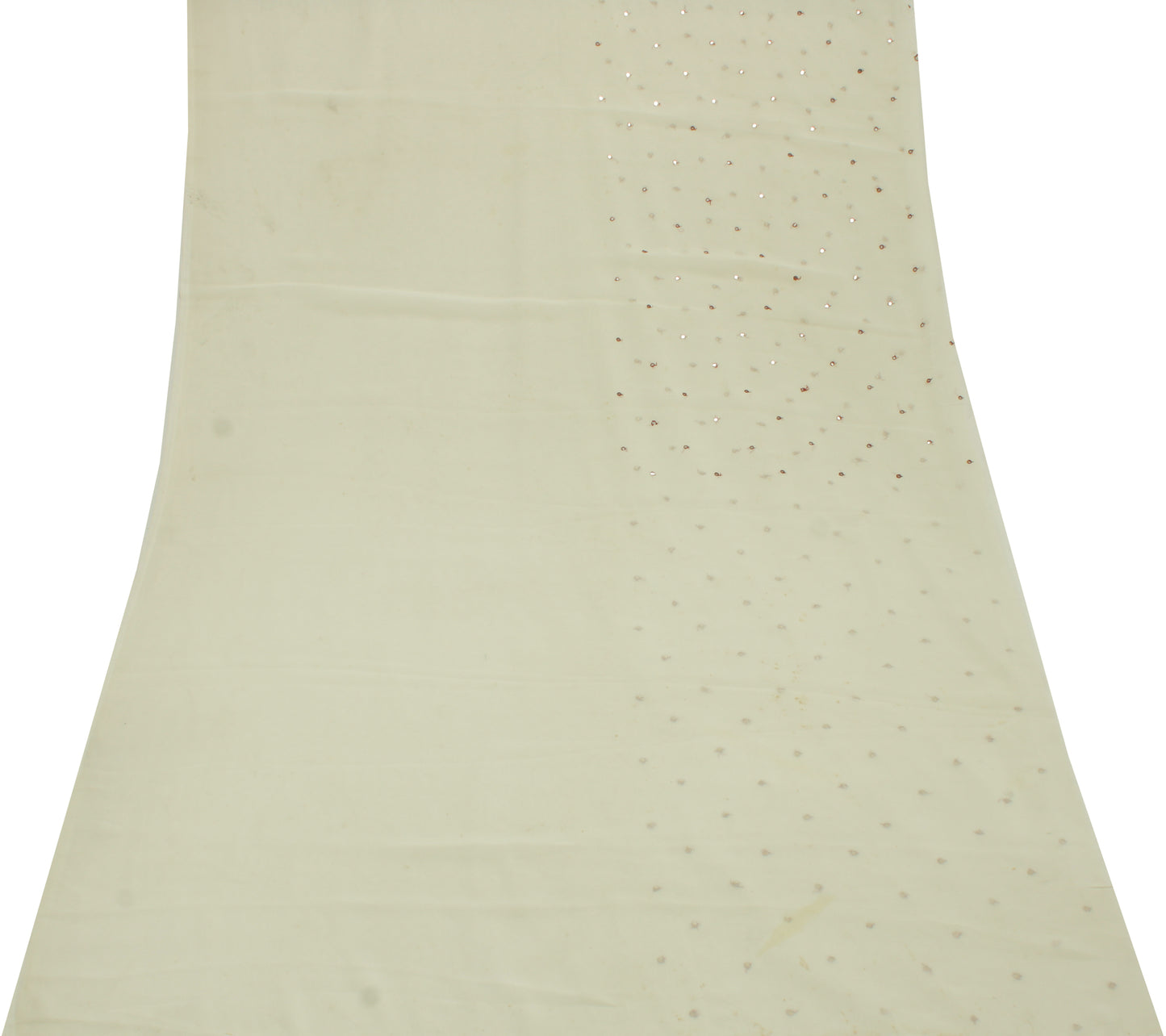 Sushila Vintage Cream Sari Remnant Scrap Blend Georgette Hand Work Craft Fabric