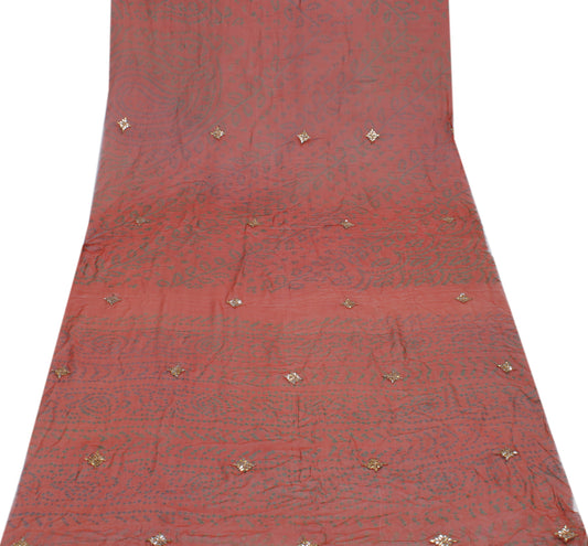 Sushila Vintage Rust Sari Remnant Scrap Pure Georgette Printed Craft Fabric