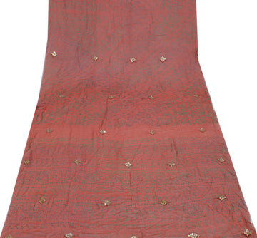 Sushila Vintage Rust Sari Remnant Scrap Pure Georgette Printed Craft Fabric