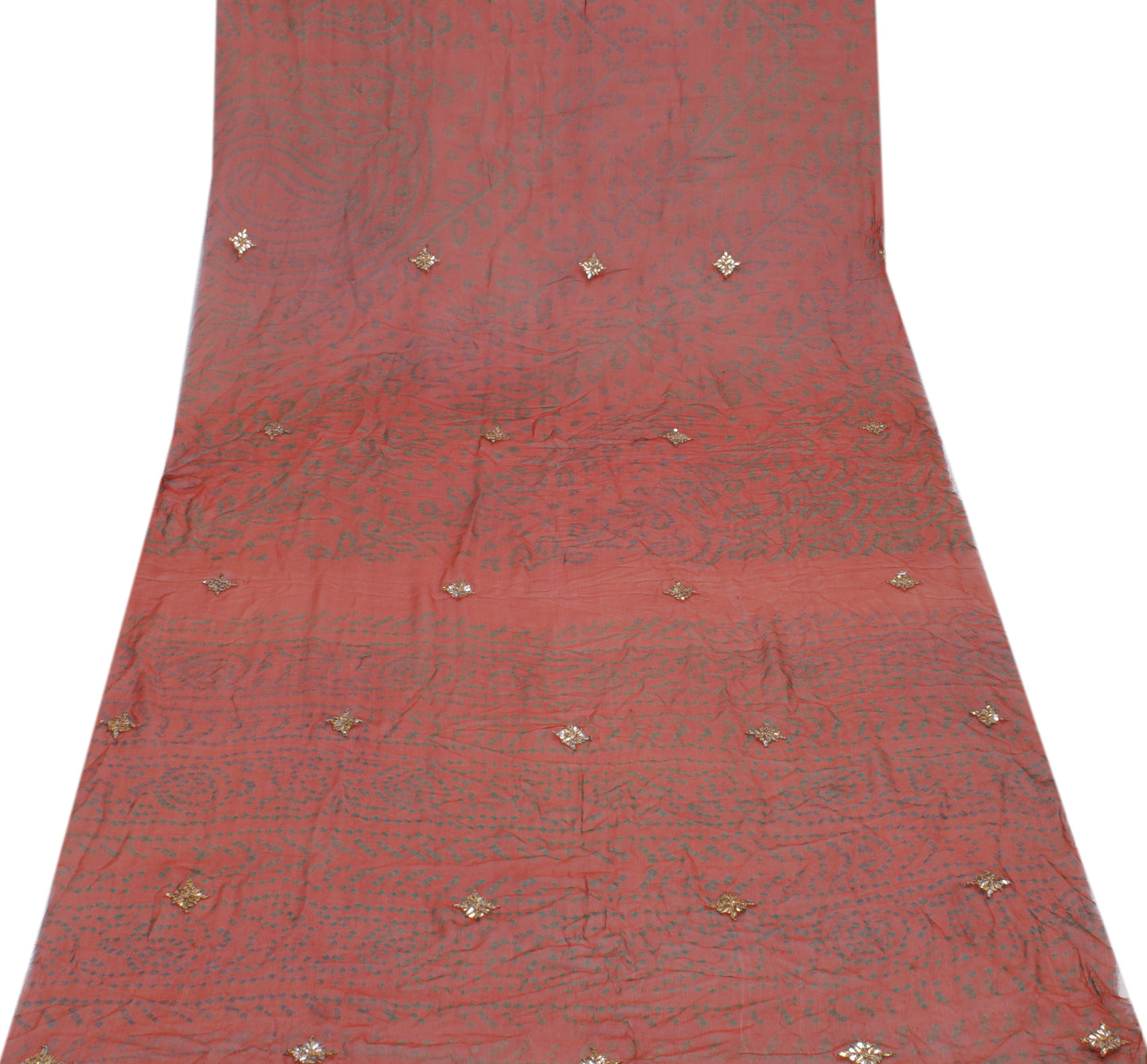 Sushila Vintage Rust Sari Remnant Scrap Pure Georgette Printed Craft Fabric