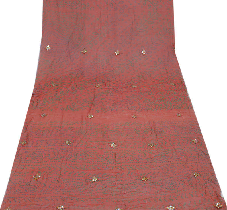 Sushila Vintage Rust Sari Remnant Scrap Pure Georgette Printed Craft Fabric