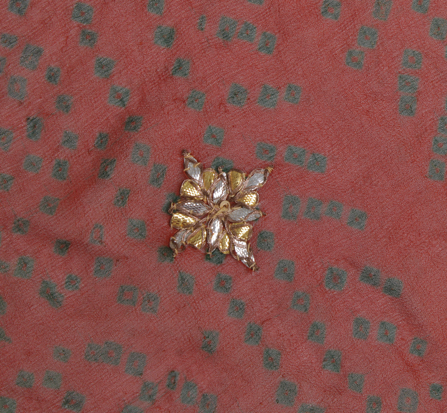 Sushila Vintage Rust Sari Remnant Scrap Pure Georgette Printed Craft Fabric