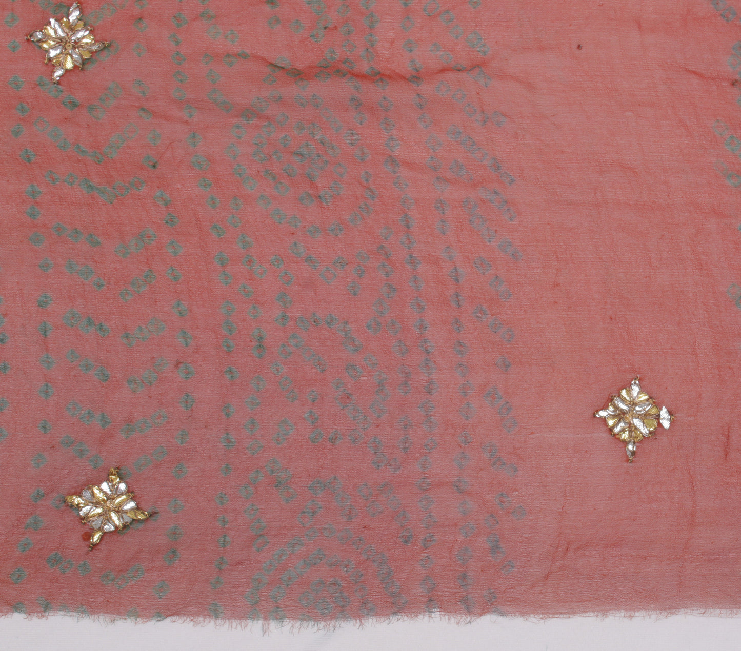 Sushila Vintage Rust Sari Remnant Scrap Pure Georgette Printed Craft Fabric
